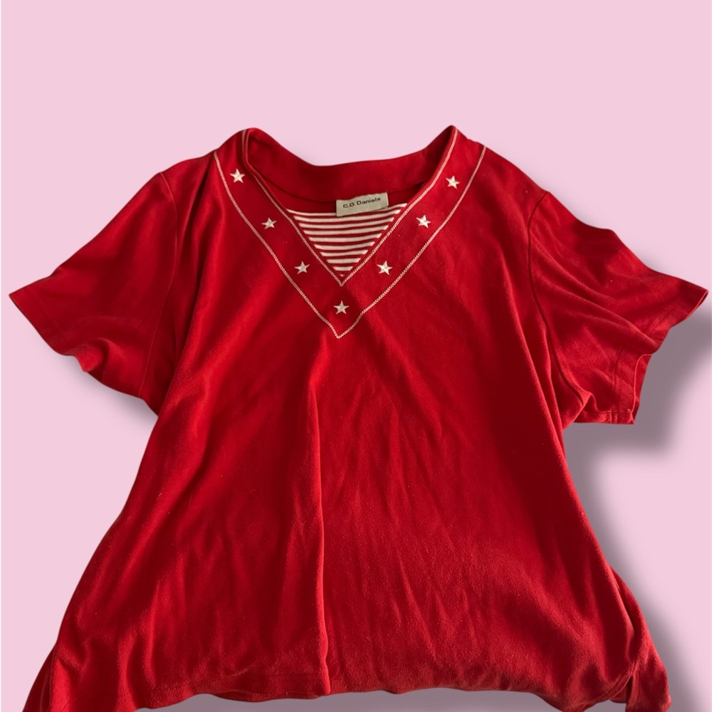 C.D. Daniels Red V-Neck Top with Stars